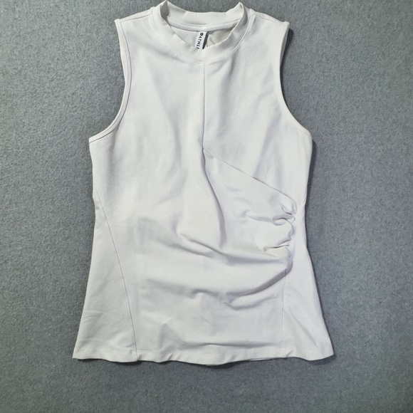 Athleta Top Womens L White Crew Neck Ruched Side Sleeveless Pullover Stretch - Picture 1 of 7